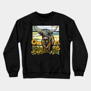 Sunflower Stained Glass Highland Cow #7 Crewneck Sweatshirt